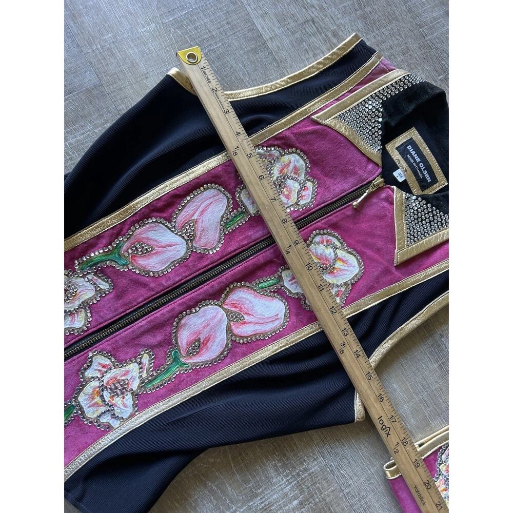 Diane Olsen Canada Lambskin Suede Art Vest Rhinestone Floral Painted Vest Set L - Picture 11 of 16